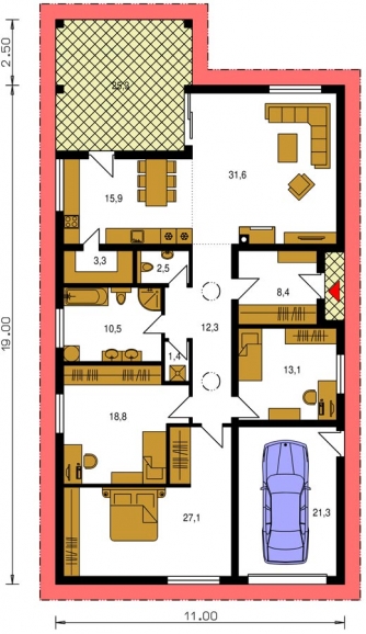 Plan de sol du rez-de-chaussée - BUNGALOW 180